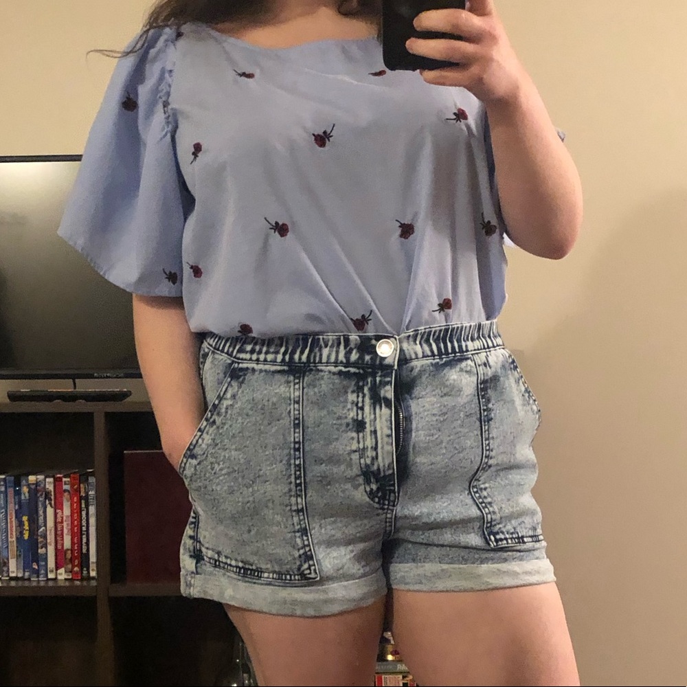 LOFT embroidered rose flare sleeve shirt